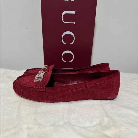 Gucci Women's Burgundy Suede Horsebit Loafers - Picture 4 of 6